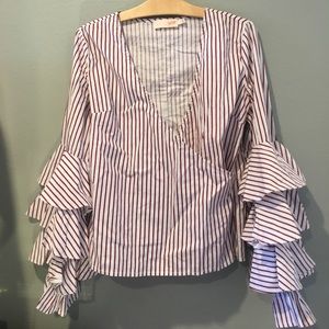 Fun blouse, maroon, light blue and white!